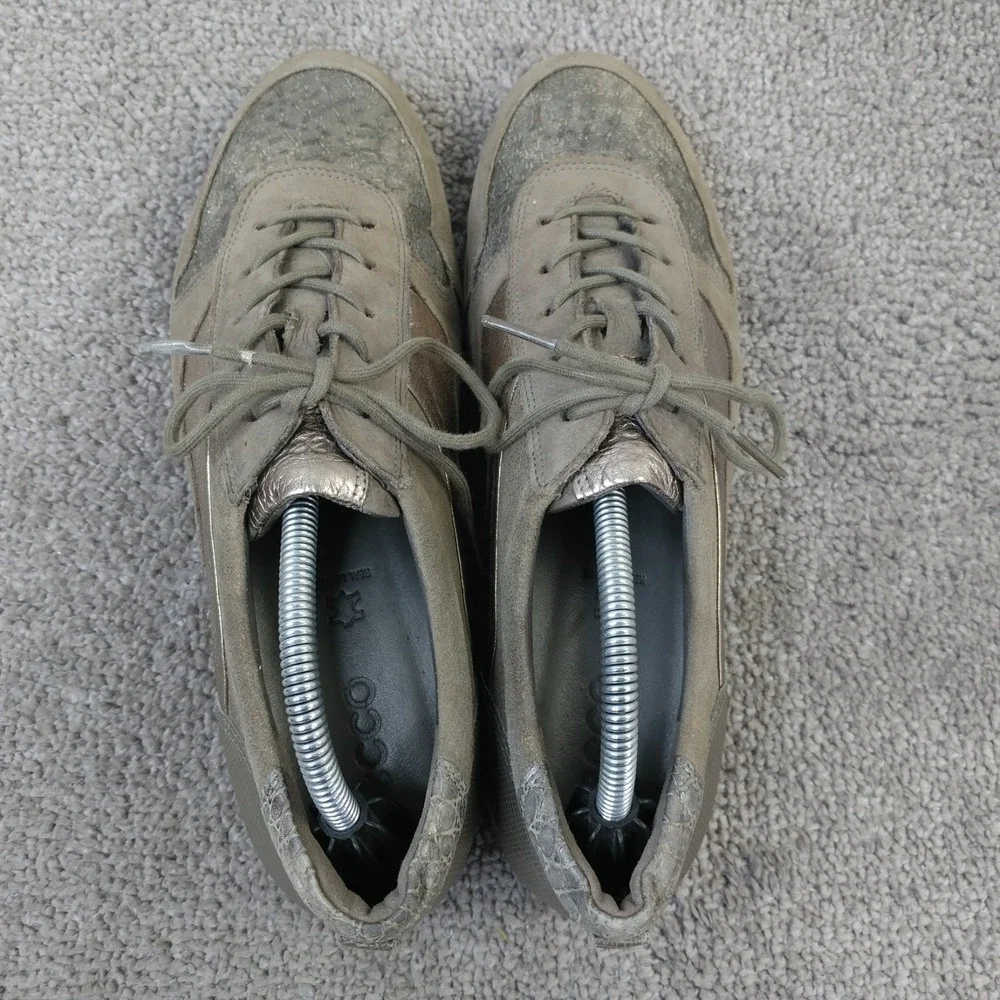 Ecco Touch Sneakers Womens Size 38 EU Shoes Brown Taupe Leather Lace Up Low Top